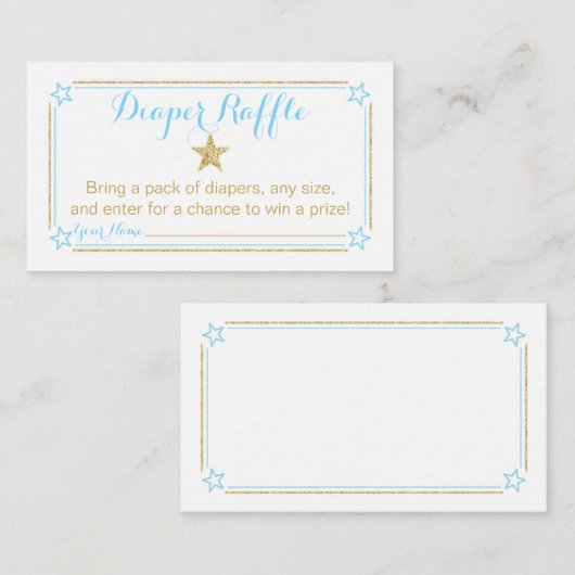 Twinkle Little Star Boy Baby shower Diaper Raffle Informatiekaartje (Voorkant / Achterkant)