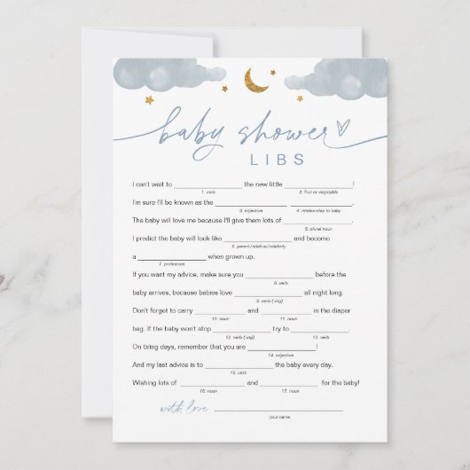 Twinkle Little Star Boy Baby shower Libs Game Kaar Kaart (Voorkant)