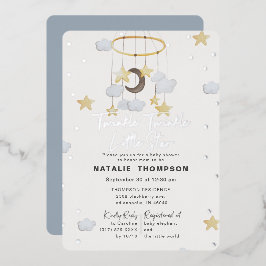 Twinkle Little Star Boy Blue Baby Shower Zilver Folie Uitnodiging