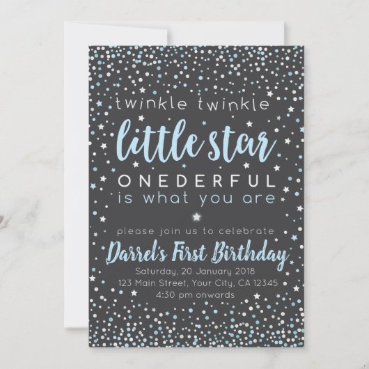 Twinkle Little Star Boy First Birthday Invitation Kaart (Voorkant)
