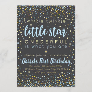 Twinkle Little Star Boy First Birthday Invitation Kaart