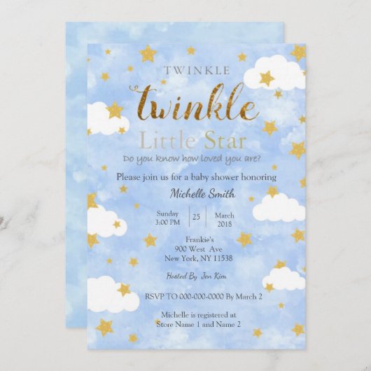 Twinkle Little Star Boy Kaart (Voorkant / Achterkant)