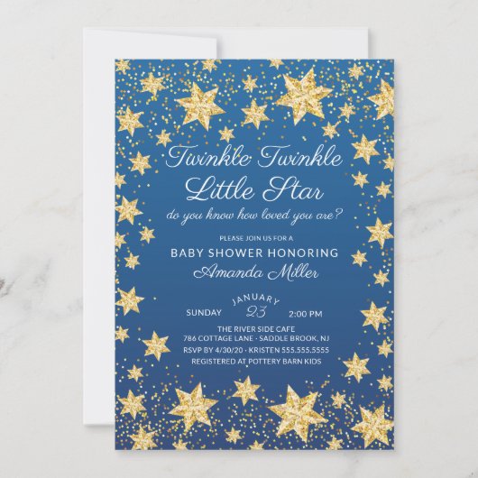 Twinkle Little Star Boys Baby shower Uitnodiging (Voorkant)