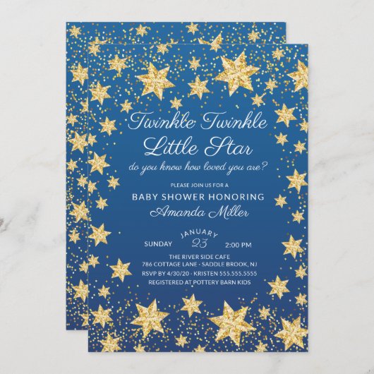 Twinkle Little Star Boys Baby shower Uitnodiging (Voorkant / Achterkant)