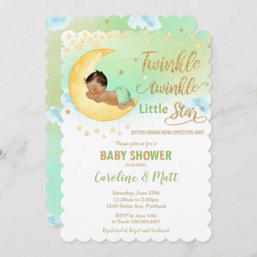 Twinkle Little Star Brown Baby shower Neutraal Kaart (Voorkant / Achterkant)