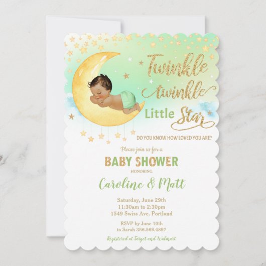 Twinkle Little Star Brown Baby shower Neutraal Kaart (Voorkant)