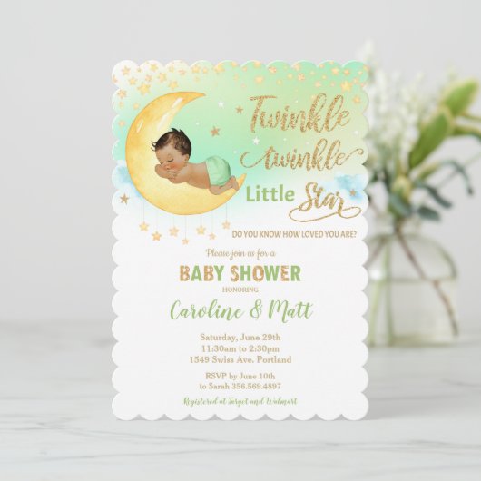 Twinkle Little Star Brown Baby shower Neutraal Kaart (Staand voorkant)