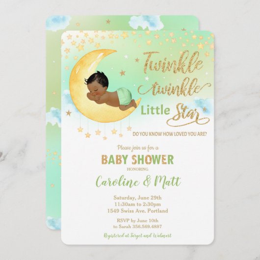 Twinkle Little Star Brown Tan Baby shower Neutral Kaart (Voorkant / Achterkant)