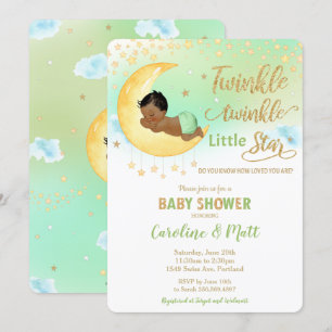 Twinkle Little Star Brown Tan Baby shower Neutral Kaart