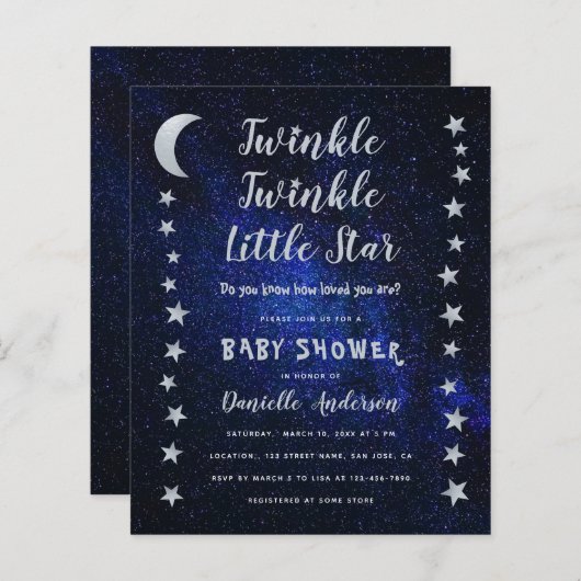 Twinkle Little Star Budget Baby shower Invitation (Voorkant / Achterkant)