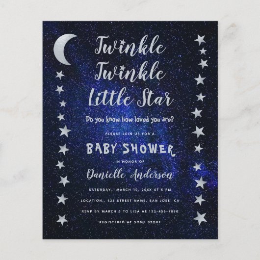 Twinkle Little Star Budget Baby Shower Uitnodiging (Voorkant)