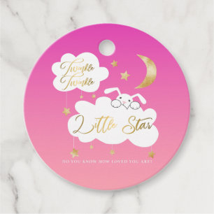 Twinkle Little Star Bunny Baby shower Pink Gold Bedankjes Labels