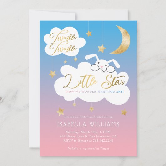 Twinkle Little Star Bunny Geslacht onthullen Party Kaart (Voorkant)