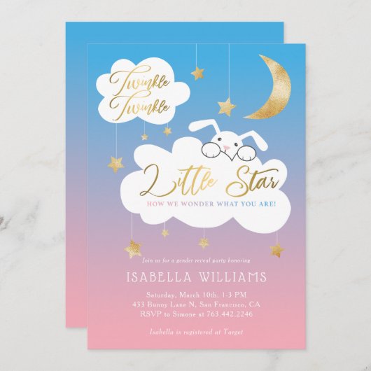 Twinkle Little Star Bunny Geslacht onthullen Party Kaart (Voorkant / Achterkant)