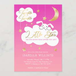 Twinkle Little Star Bunny Roze Baby shower Kaart