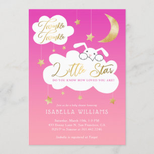 Twinkle Little Star Bunny Roze Baby shower Kaart