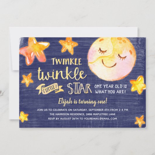 Twinkle Little Star Celestial Kids Birthday Party Kaart (Voorkant)