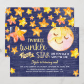 Twinkle Little Star Celestial Kids Birthday Party Kaart (Voorkant / Achterkant)