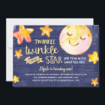 Twinkle Little Star Celestial Kids Birthday Party Kaart<br><div class="desc">De uitnodiging van deze kinderverjaardagsfeestdag is voorzien van een "Twinkle,  twinkle Little star"-thema. De uitnodiging omvat schattige waterverf sterren,  een zoete slapende maan,  handgeschreven typografie en een geschilderde blauw marineklein. Een sterpatroon past de achterkant van de kaart aan.</div>