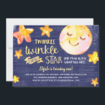 Twinkle Little Star Celestial Kids Birthday Party Kaart<br><div class="desc">De uitnodiging van deze kinderverjaardagsfeestdag is voorzien van een "Twinkle,  twinkle Little star"-thema. De uitnodiging omvat schattige waterverf sterren,  een zoete slapende maan,  handgeschreven typografie en een geschilderde blauw marineklein. Een sterpatroon past de achterkant van de kaart aan.</div>