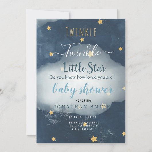Twinkle Little Star & Cloud Baby shower Invitation (Voorkant)