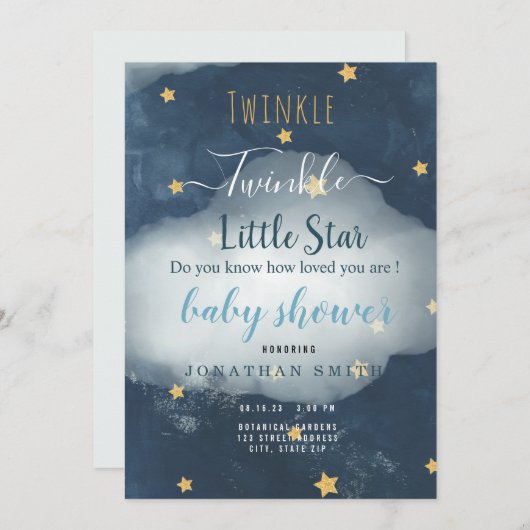 Twinkle Little Star & Cloud Baby shower Invitation (Voorkant / Achterkant)