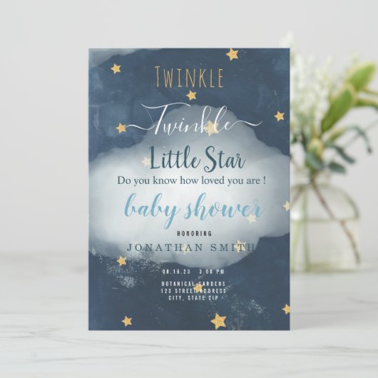 Twinkle Little Star & Cloud Baby shower Invitation (Staand voorkant)