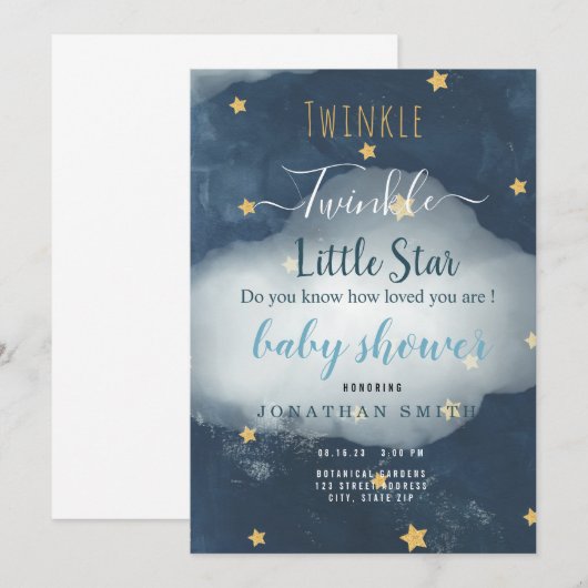 Twinkle Little Star & Cloud Baby shower Invitation (Voorkant / Achterkant)