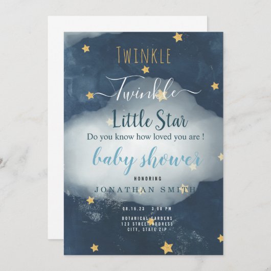 Twinkle Little Star & Cloud Baby shower Invitation (Voorkant / Achterkant)