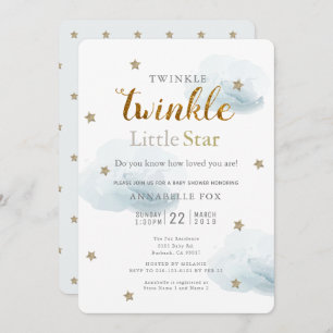 Twinkle Little Star & Cloud Baby shower Invitation Kaart
