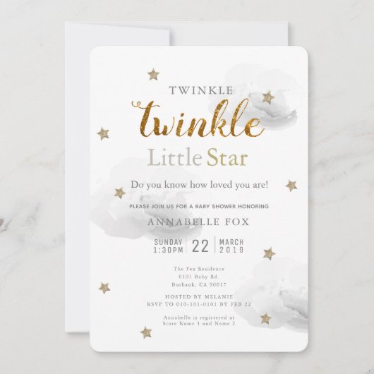 Twinkle Little Star & Cloud Baby shower Invitation Kaart (Voorkant)
