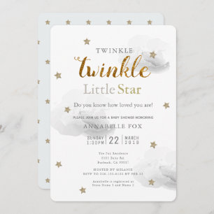 Twinkle Little Star & Cloud Baby shower Invitation Kaart