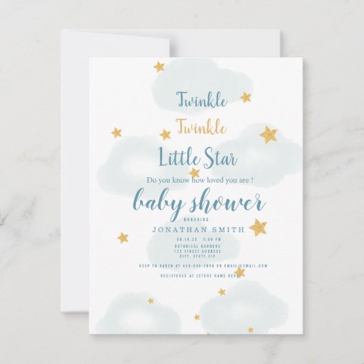 Twinkle Little Star & Cloud Baby shower Invitation Notitiekaartje (Voorkant)
