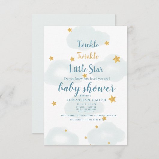Twinkle Little Star & Cloud Baby shower Invitation RSVP Kaartje (Voorkant / Achterkant)