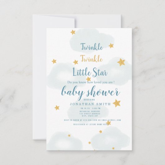 Twinkle Little Star & Cloud Baby shower Invitation RSVP Kaartje (Voorkant)