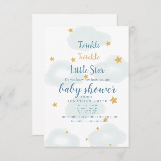 Twinkle Little Star & Cloud Baby shower Invitation RSVP Kaartje (Voorkant / Achterkant)