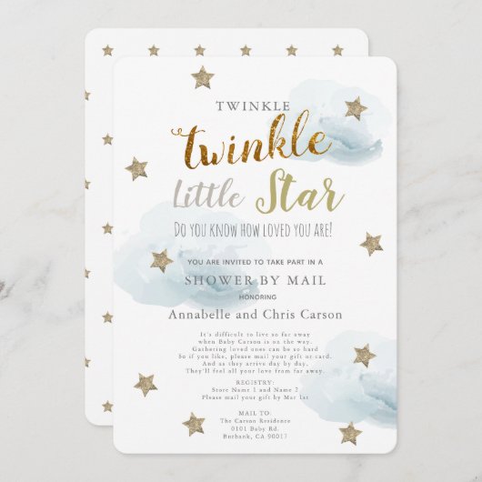Twinkle Little Star & Cloud Baby shower per post Kaart (Voorkant / Achterkant)