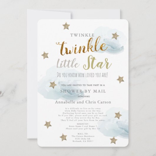 Twinkle Little Star & Cloud Baby shower per post Kaart (Voorkant)