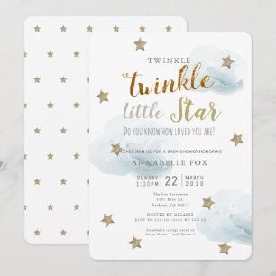 Twinkle Little Star & Cloud Baby Shower Uitnodigin Kaart