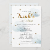Twinkle Little Star Cloud Blue Virtual Baby shower Kaart (Voorkant / Achterkant)