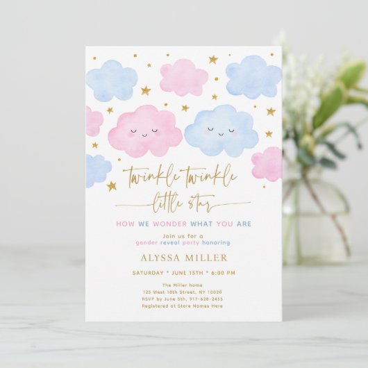 Twinkle Little Star Cloud Roze Blauw Geslacht Onth Kaart (Staand voorkant)