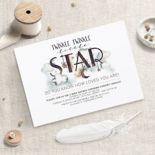 Twinkle Little Star Clouds Baby shower Invitation Kaart