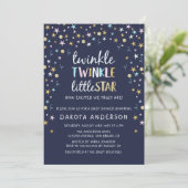 Twinkle Little Star Confetti & Blue Baby shower Kaart (Staand voorkant)