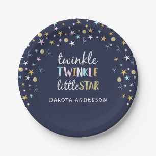 Twinkle Little Star Confetti & Blue Baby shower Papieren Bordje