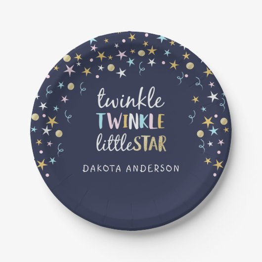 Twinkle Little Star Confetti & Blue Baby shower Papieren Bordje (Voorkant)