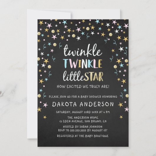 Twinkle Little Star Confetti & Chalk Baby shower Kaart (Voorkant)