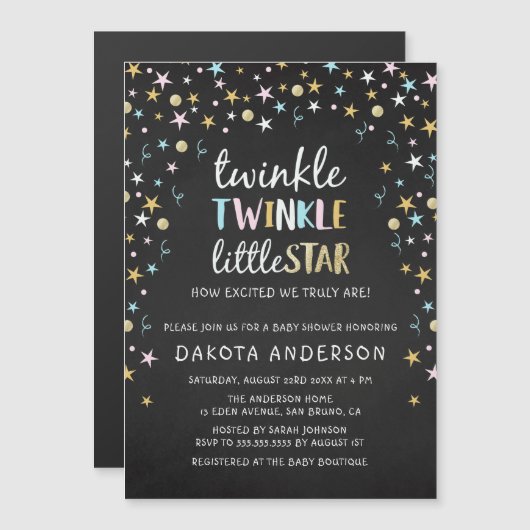 Twinkle Little Star Confetti & Chalk Baby shower Magnetische Uitnodiging (Voorkant / Achterkant)