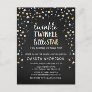 Twinkle Little Star Confetti & Chalk Baby shower Uitnodiging Briefkaart