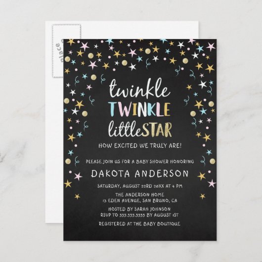 Twinkle Little Star Confetti & Chalk Baby shower Uitnodiging Briefkaart (Voorkant / Achterkant)