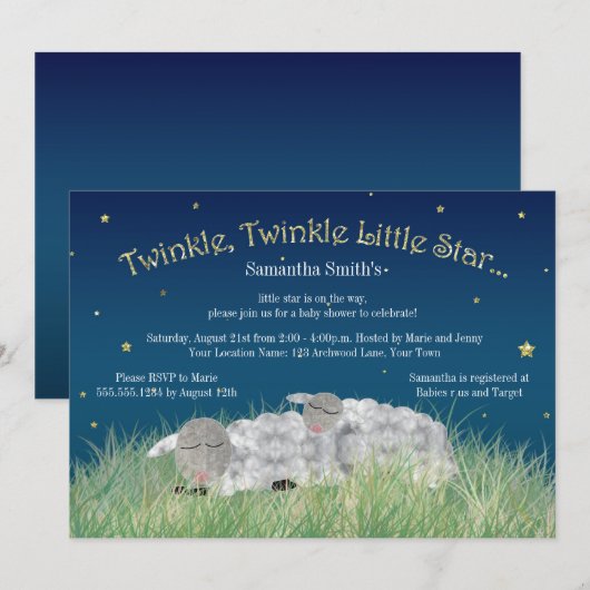 Twinkle Little Star Cute Sheep Baby shower Kaart (Voorkant / Achterkant)